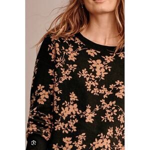 J Jill Wearever Collection 2X Black Sweater Brown Floral Pattern